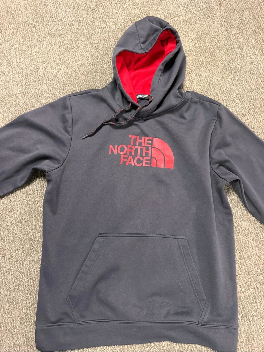 The North Face Men's Crewneck Hoodie - Charcoal with Red Logo